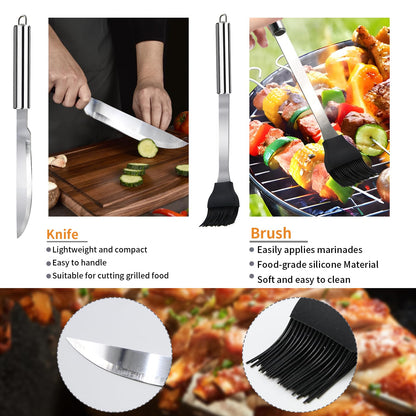 11Pcs BBQ Grill Tools Set Fathers Day Grill Gifts with Storage Bag, Practical Versatile Stainless Steel Grilling Accessories Barbecue Utensil Gifts for Men Camping Picnics Family Barbecues