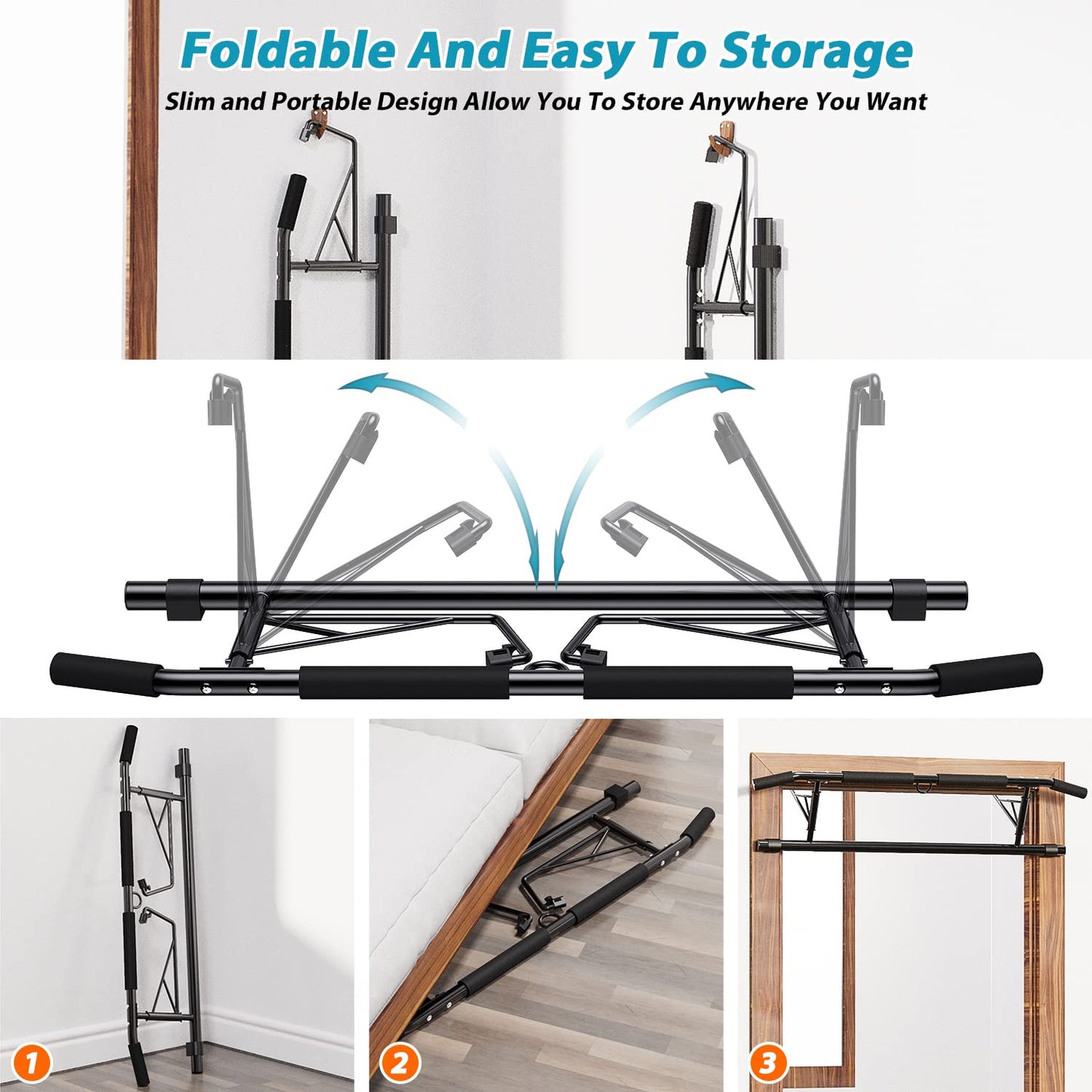- JX FITNESS Door Frame Pull up Bar | Doorway Chin up Bar | Padded Handles | Foldable -
