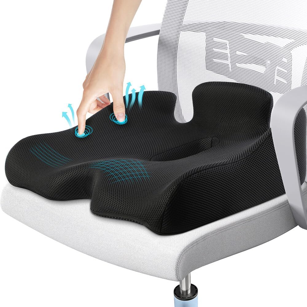 Benazcap Memory Seat Cushion for Office Chair Sciatica & Back Pain Relief Memory Foam Firm Coccyx Pad for Car, Wheelchair, Gaming chair and Desk Chair