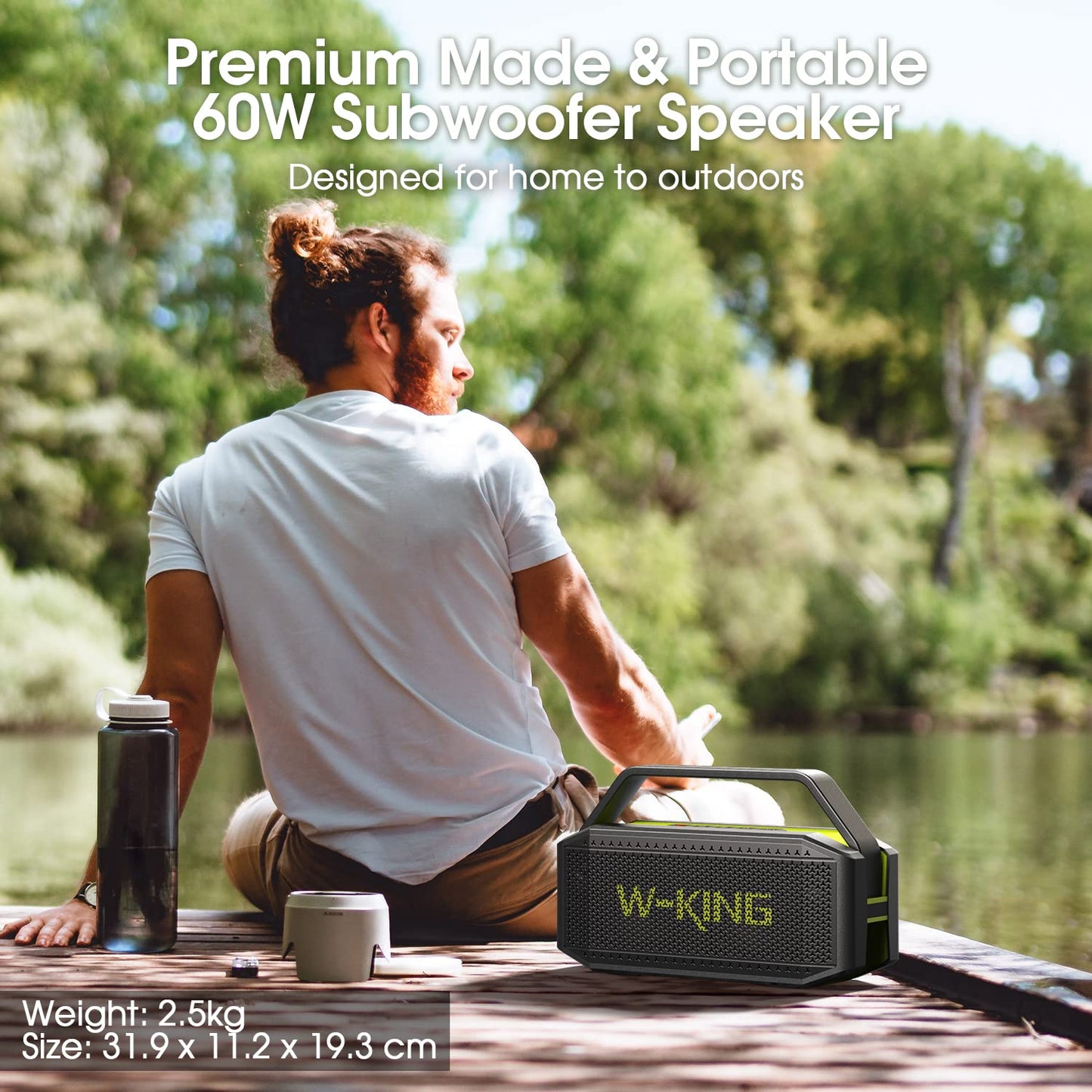 - W-KING Bluetooth Speaker, 100W PEAK 60W Loud Portable Wireless Waterproof Bluetooth Speaker IPX6