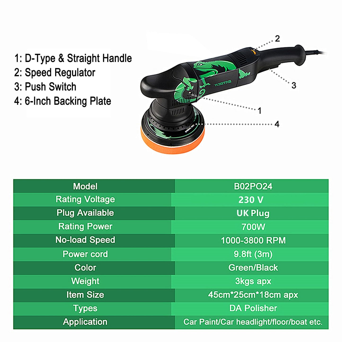BATOCA Dual Action Car Polisher Buffer Machine 700W Orbital DA Polishing Machine with 6-Inch 150mm Buffing Polish Pads Bonnets for Car Care Polishing Clean