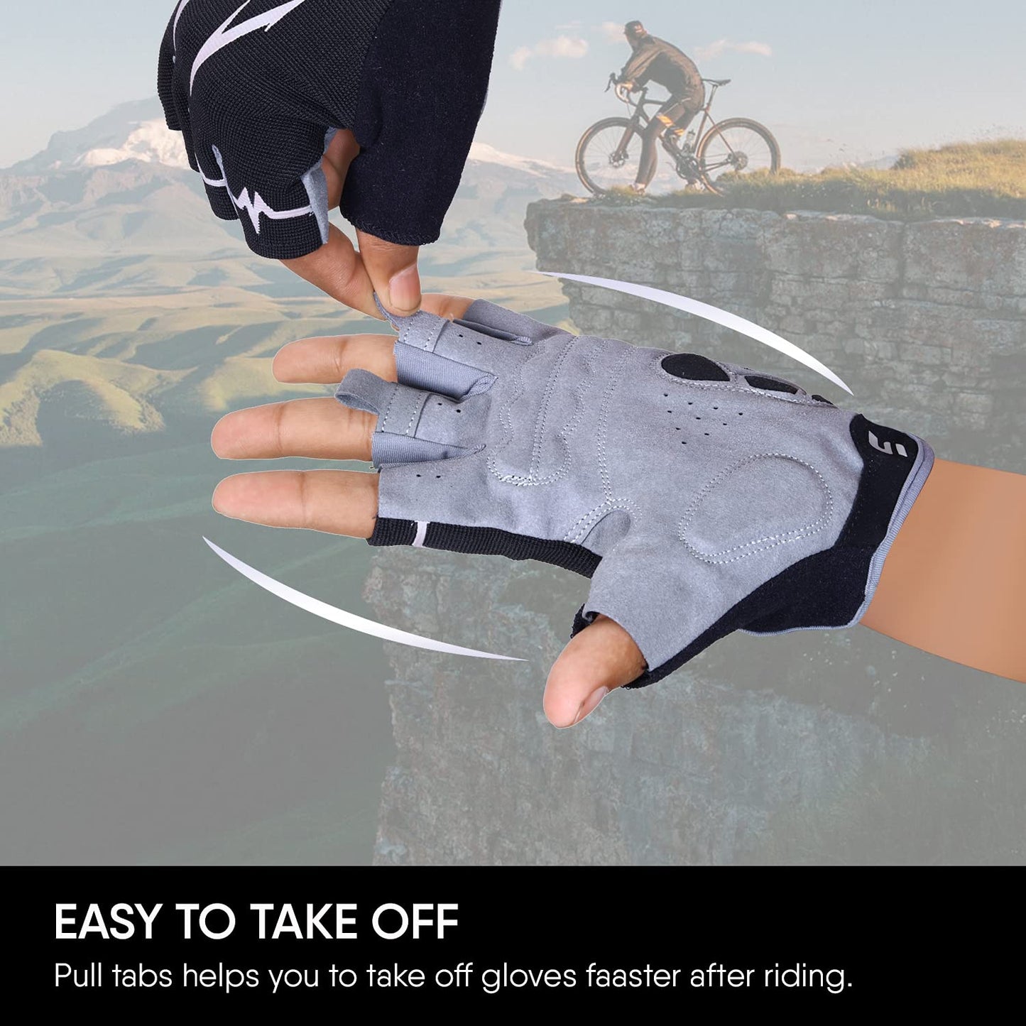 Cycling Gloves Half Finger Mountain Road Bike Cycle Gloves Anti Slip Shock Absorbing Padded Breathable MTB Bicycle Biking Gloves Sports Men Women (Black, L)