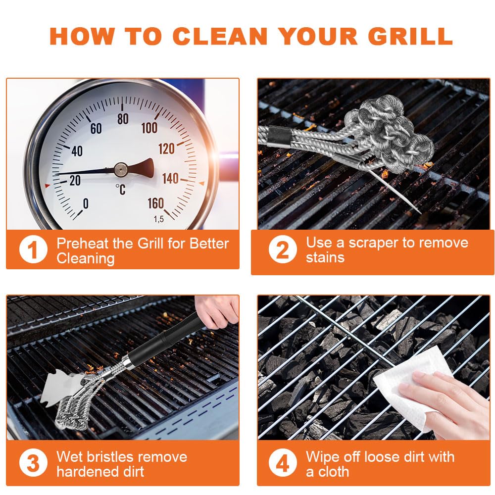 - Flintronic BBQ Grill Cleaning Brush | Barbecue Steel Brushes with Metal Scraper -