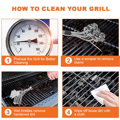 - Flintronic BBQ Grill Cleaning Brush | Barbecue Steel Brushes with Metal Scraper -