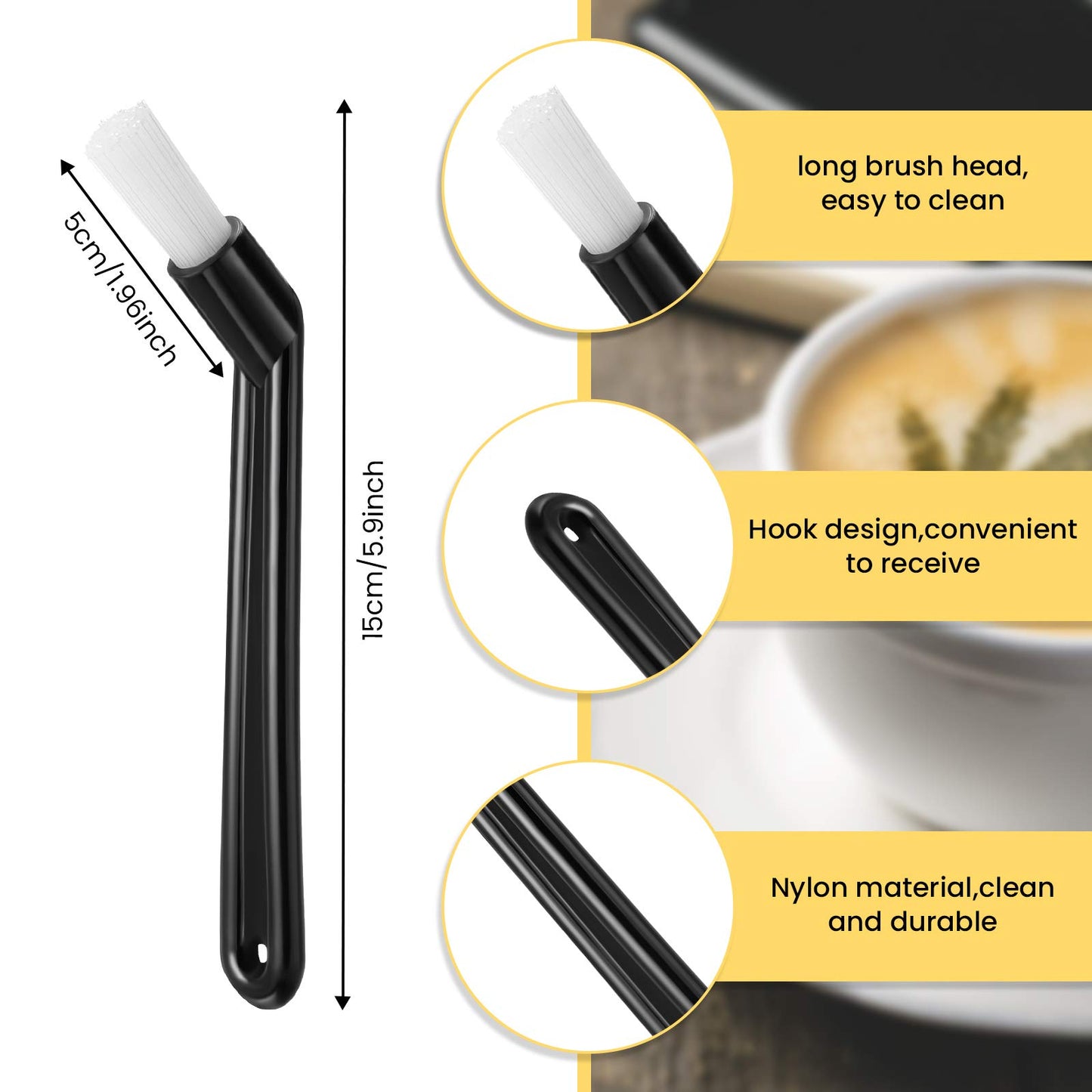 6 Pieces Coffee Machine Cleaning Brush Set Machine Cleaning Brush Tool with Spoon, Coffee Grinder Cleaning Brush, Wood Handle and Soft Bristles Wood Brush for Coffee Machine Group Head