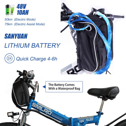 AKEZ 26" Electric Folding Bikes for Adults Men Women,Folding Electric Mountain Bikes Bicycle,E-Bikes for Men All Terrain with 48V 10Ah Removable Lithium Battery and Shimano 21 Speed Gears