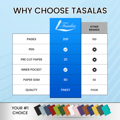 - Tasalas A5 Notebook and Pen | 200 Lined Pages Journal Notepad -