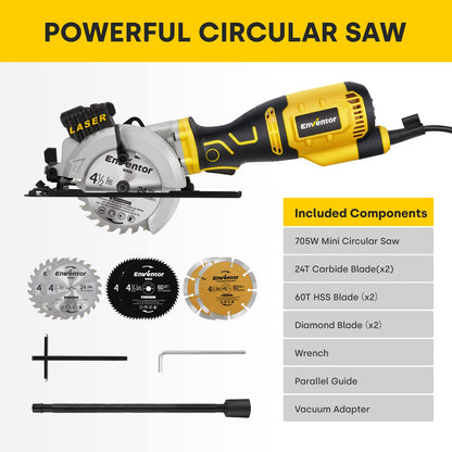 - Enventor Mini Circular Saw | 705W 3500RPM Pure Copper Motor Compact Electric Circular Saw | Laser Guide -