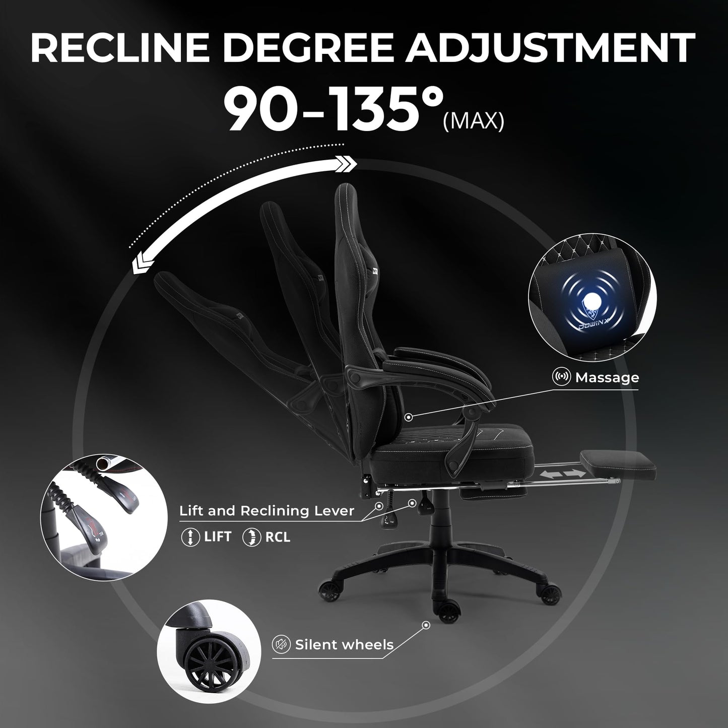 - Dowinx Gaming Chair Fabric with Pocket Spring Cushion | Massage Gaming Chair with Footrest|  Ergonomic PC Chair | Gamer Chair -