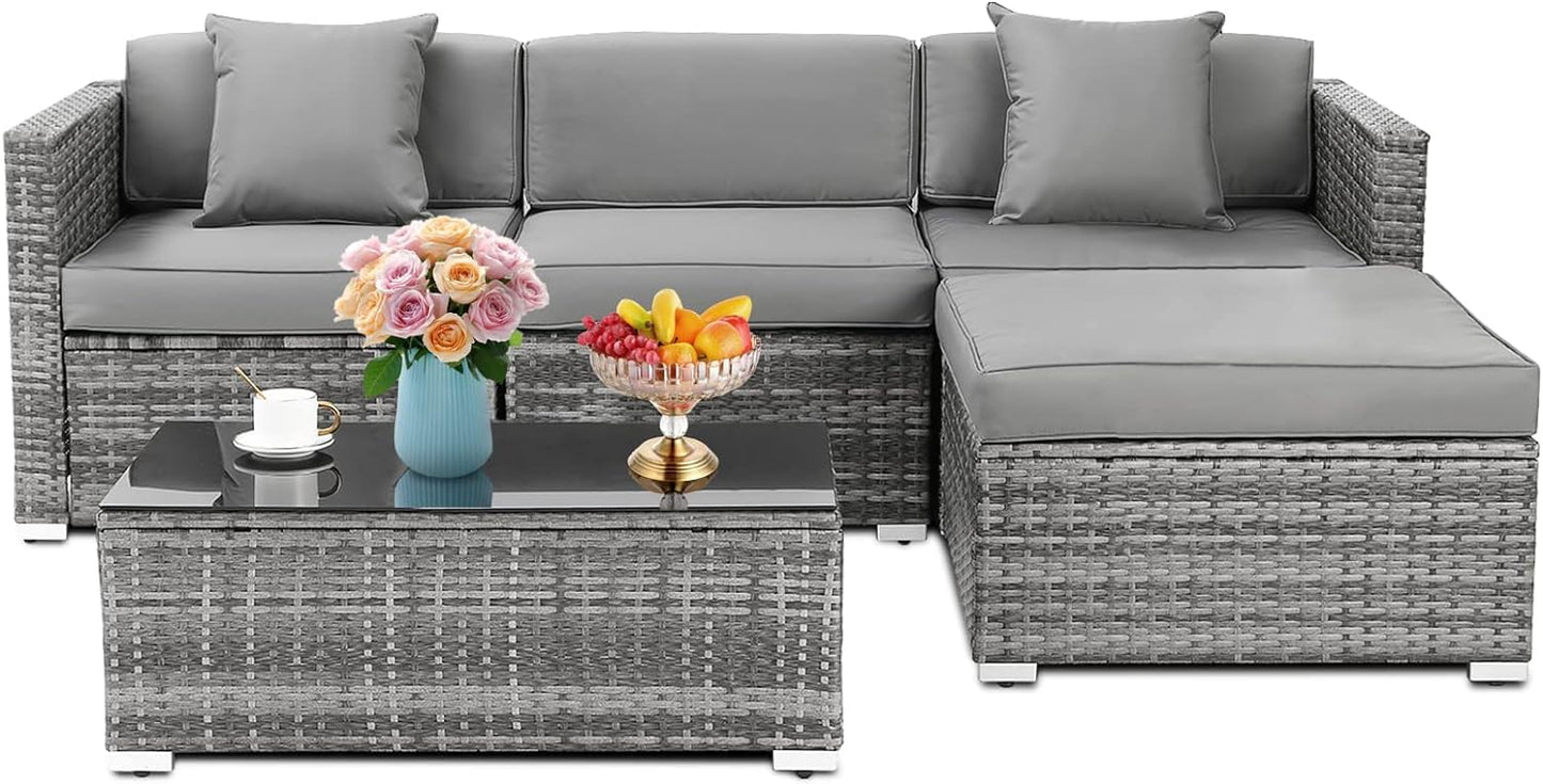 - TLGREEN 5PCS Garden Sofas Rattan Corner Furniture Set | All-Weather -
