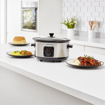- Morphy Richards 3.5L Stainless Steel Slow Cooker | 3 Heat Settings | One Pot Solution -