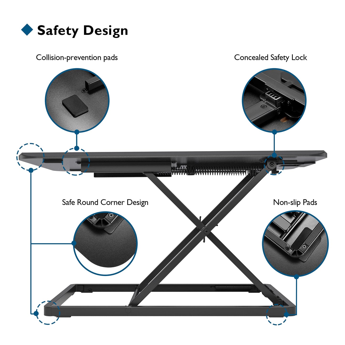 BONTEC Standing Desk Converter 67x47cm, Height Adjustable Sit Stand desk Converter Workstation, Ergonomic X-Frame Desk Riser for Laptop, Monitor, Keyboard Home Office, Ultra-Slim Desk Raiser up to 8kg