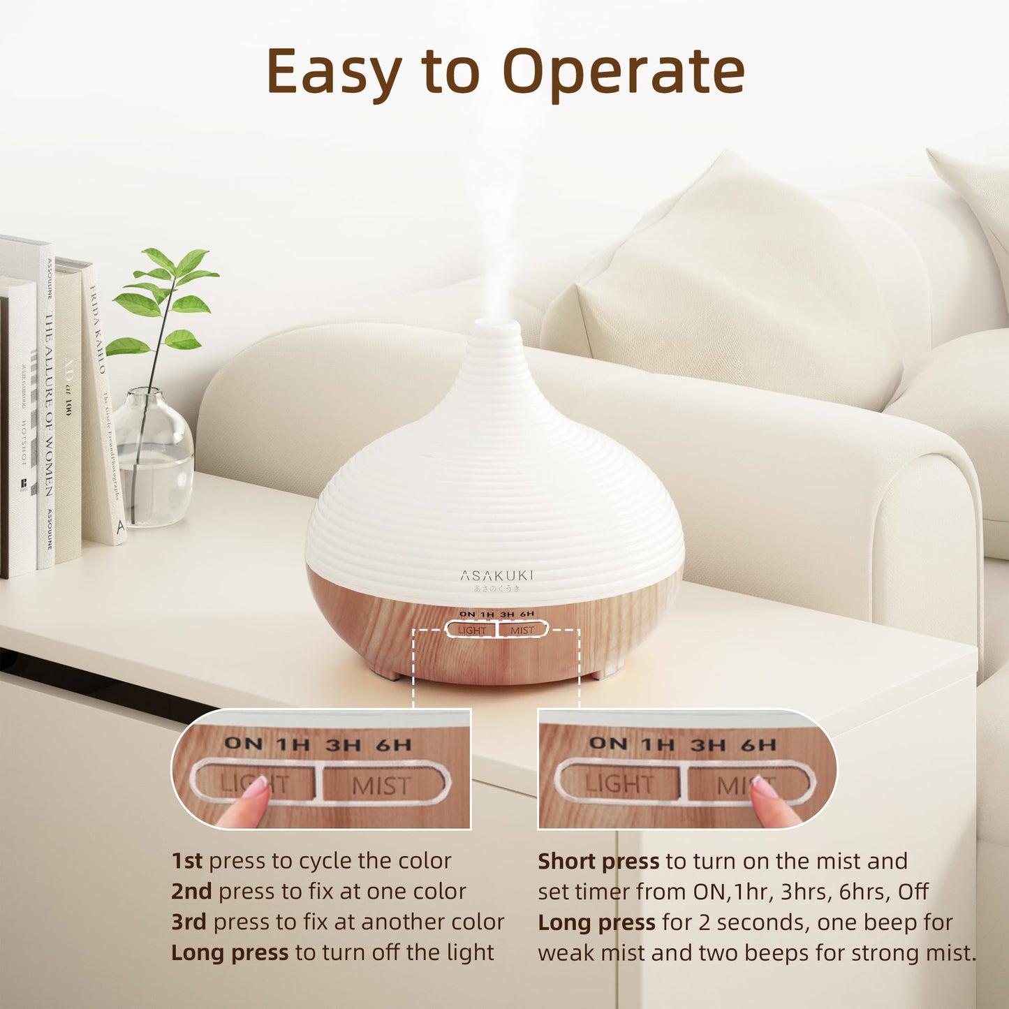 ASAKUKI Essential Oil Diffusers, 300ML Diffusers for Home, Ultrasonic Aromatherapy Diffuser with Auto Shut Off, 4 Timing Set, 7 LED Lights for Home Office Sleep