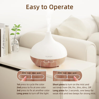 ASAKUKI Essential Oil Diffusers, 300ML Diffusers for Home, Ultrasonic Aromatherapy Diffuser with Auto Shut Off, 4 Timing Set, 7 LED Lights for Home Office Sleep