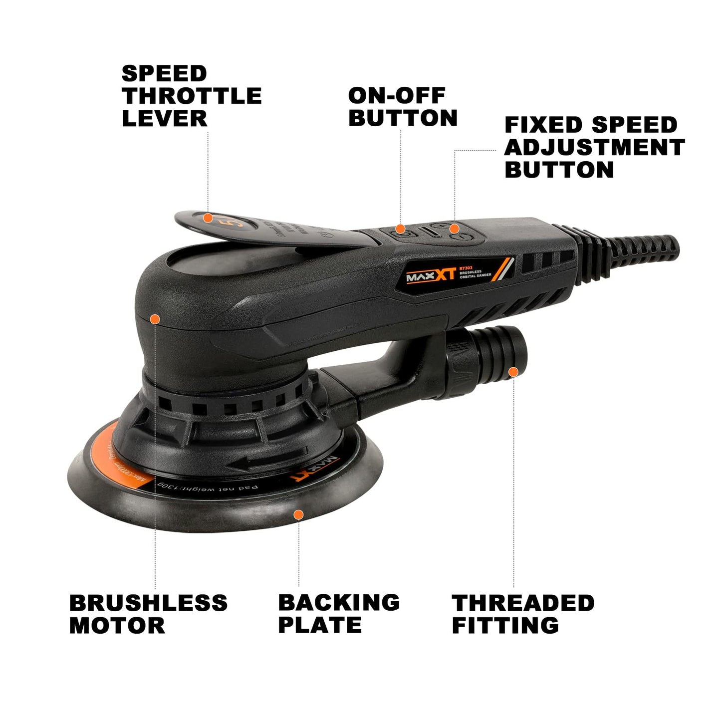 - MAXXT Brushless 5.0mm Random Orbital Sander | 230V Multi-Function | Variable Speed | Electric Orbital Sander -