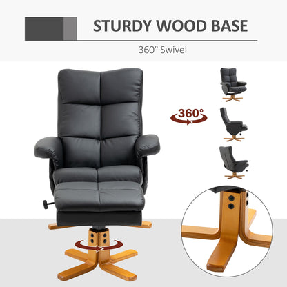 - HOMCOM Faux Leather Swivel Recliner Chair | Footstool | Wooden Base -
