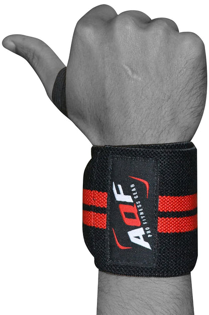 AQF Power Weight Lifting Wrist Wraps Supports Gym Training Fist Straps - Sold as Pair & One Size Fits All (Black)