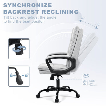 BASETBL Office Chair for Home, Recline Extra Padded Comfy Desk Chair, Ergonomic Executive Computer Chair Skin-friendly Breathable Fabric Stylish Swivel Chair Gaming Work Chair Widen and Enlarge (Gray)