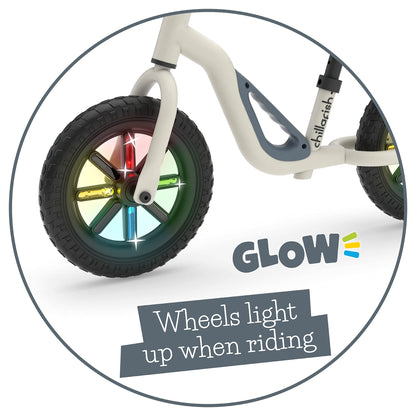 Chillafish Charlie Glow balance bike - Beige & White | Kids cycle with Light-up wheels | Carry handle | Adjustable Seat and Handlebar | Puncture-proof 10-inch Wheels | Toddlers 18-48 months