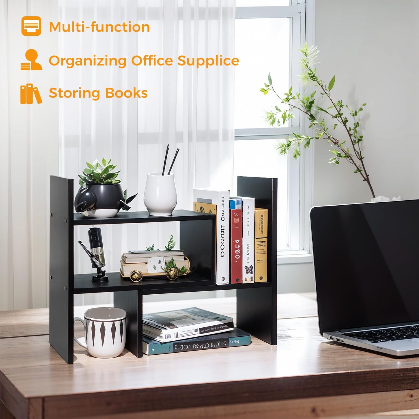 - Esilihom Desktop Organizer Office Storage Rack | Adjustable Bookshelf Display Shelf -