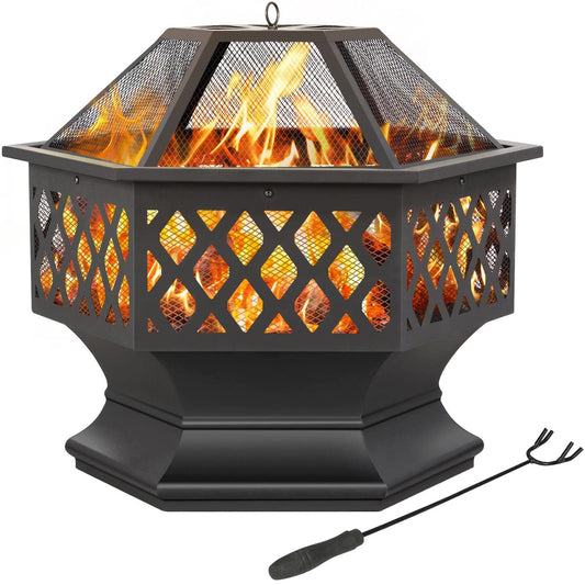 - Yaheetech Fire Pit Heavy Duty Fire Bowl Large Fire Pit with Mesh Poker, For Outdoor Patio.