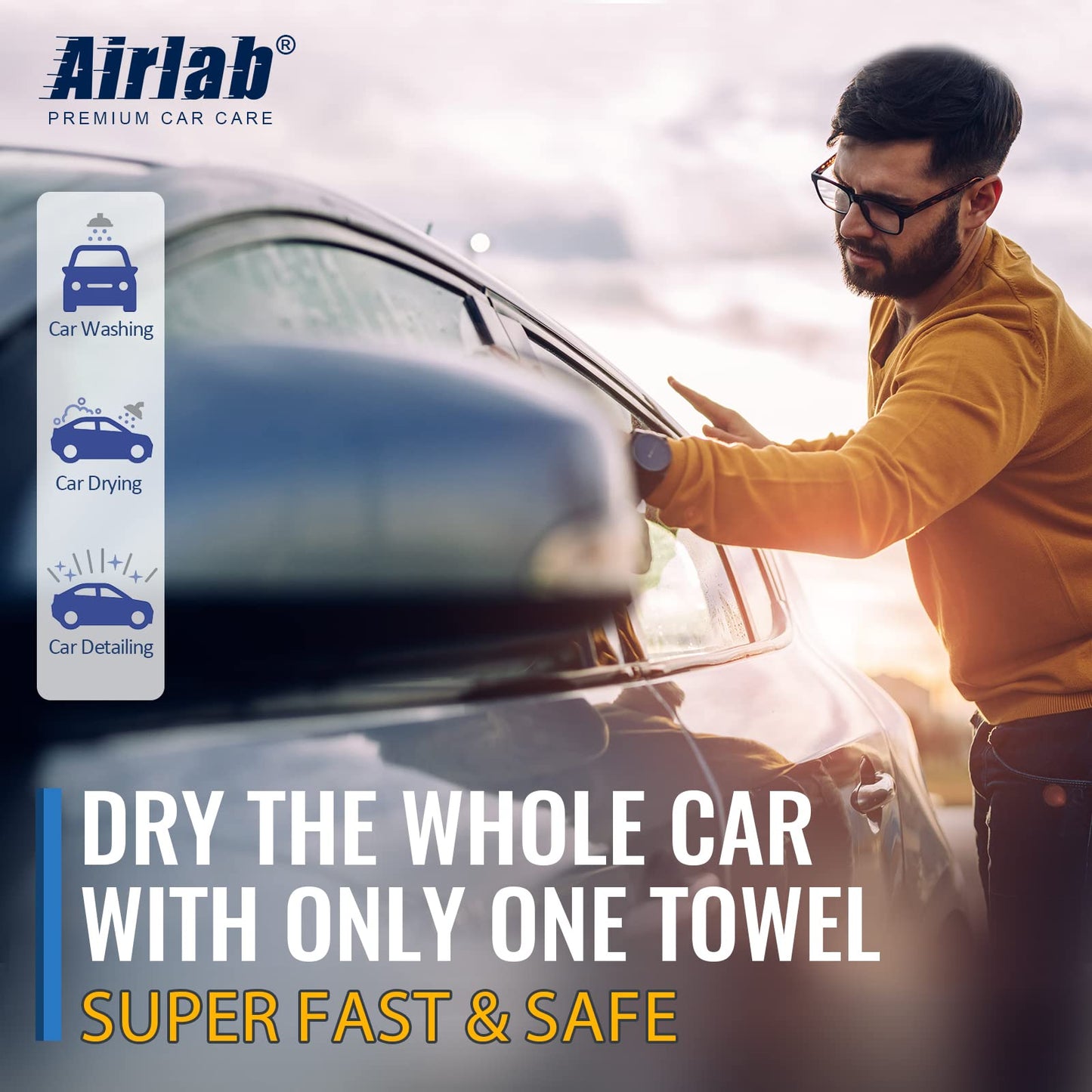 Airlab Microfibre Cloth Extra Large and Thick XXL 90x60cm, Microfibre Car Cleaning Cloths 650GSM, Super Absorbent Car Drying Towel for Car Detailing, Polishing, Cleaning, Wash, Black 24" x 35"