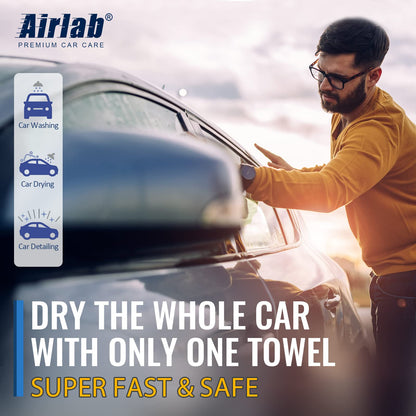 Airlab Microfibre Cloth Extra Large and Thick XXL 90x60cm, Microfibre Car Cleaning Cloths 650GSM, Super Absorbent Car Drying Towel for Car Detailing, Polishing, Cleaning, Wash, Black 24" x 35"