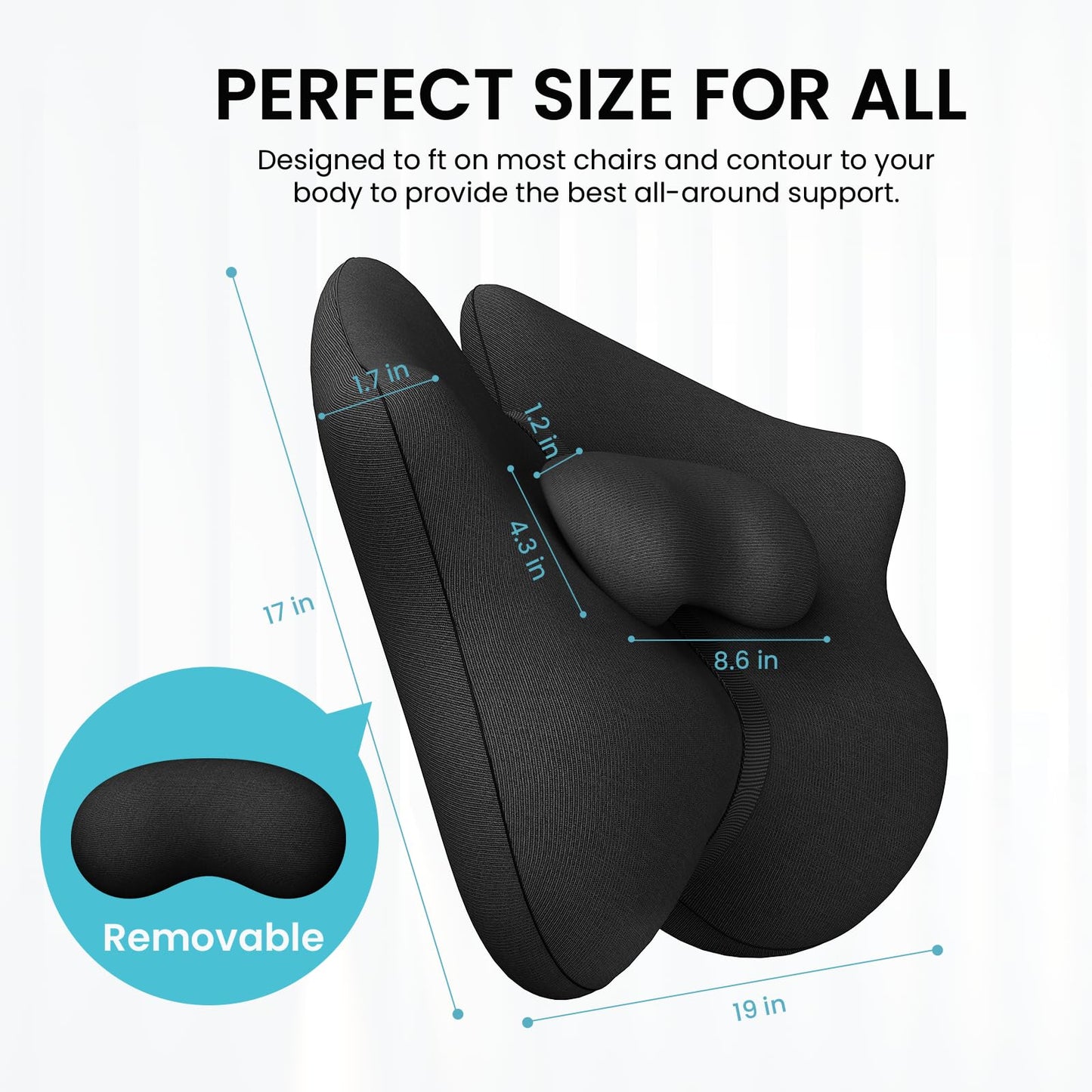 A-Pce Adjustable Lumbar Support Pillow,Improve Lower Back Pain Relief & Sitting Posture, Ergonomic Memory Foam Back Support Cushion for Long Sitting for Office Chair/Car/Plane-Black