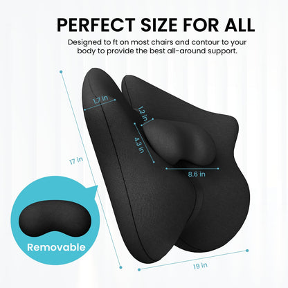 A-Pce Adjustable Lumbar Support Pillow,Improve Lower Back Pain Relief & Sitting Posture, Ergonomic Memory Foam Back Support Cushion for Long Sitting for Office Chair/Car/Plane-Black