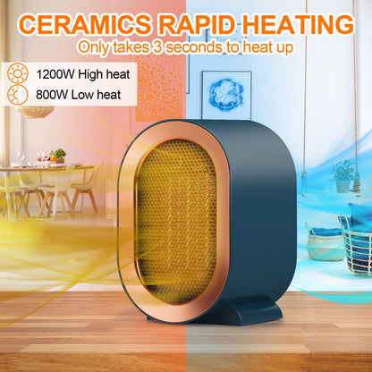 1200W Ceramic Plug in Fan Heater, Portable Electric Heaters with 2 Heat Modes, Overheating & Tip-Over Protection, Energy Saving, Small Smart Space Heaters for Bathroom, Bedroom, Living Room (Blue)