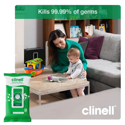 Clinell Universal Cleaning and Disinfecting Wipes for Home - Pack of 4 - 70 XL Wipes per Pack (280 Wipes) - with Moisture Lock Lid - Kills 99.99% of Germs, Antimicrobial, Quick Action