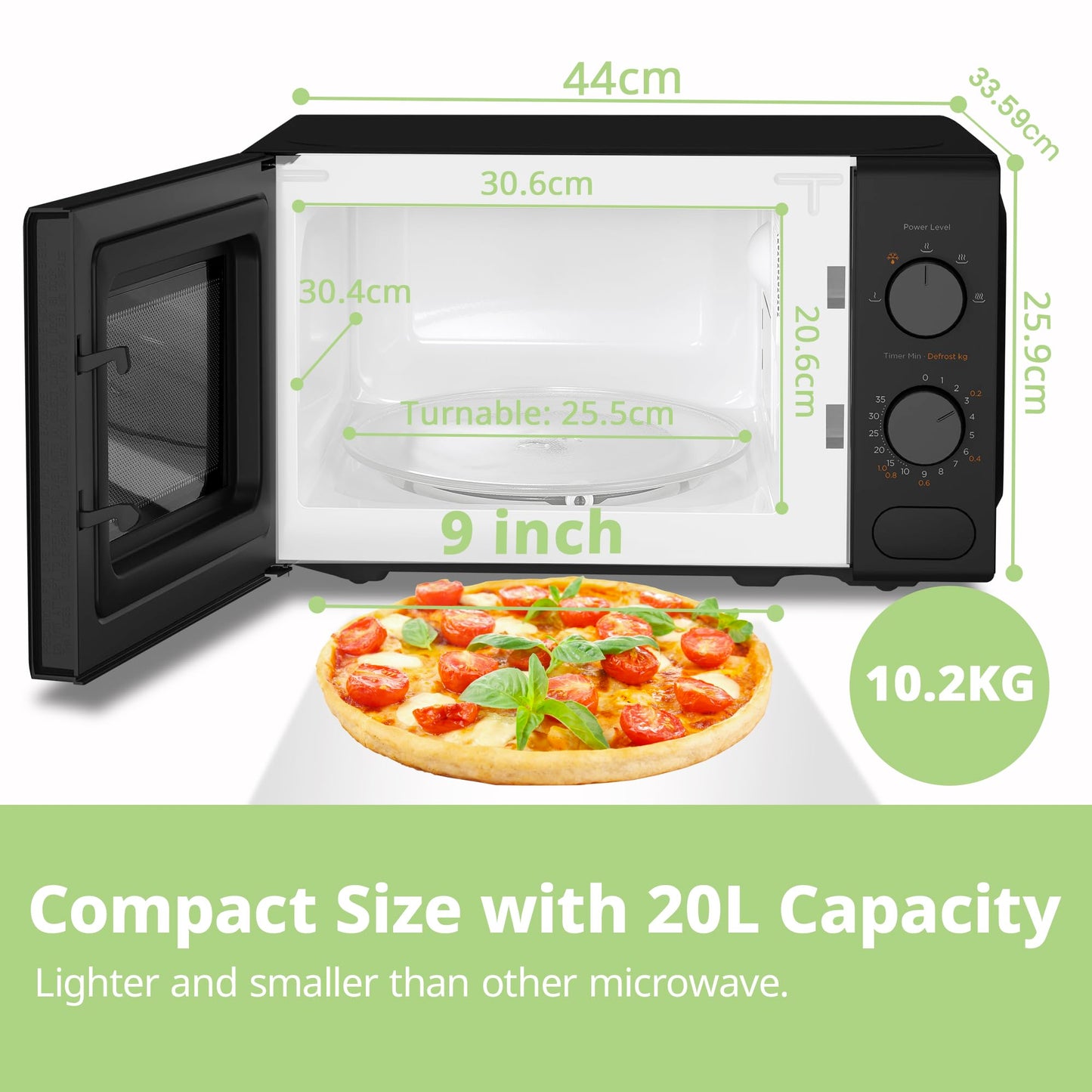 COMFEE' 700W 20L Black Microwave Oven With Compact Design, 5 Cooking Power Levels, Quick Defrost Function, And Kitchen Manual Timer - CM-M202CC(BK)