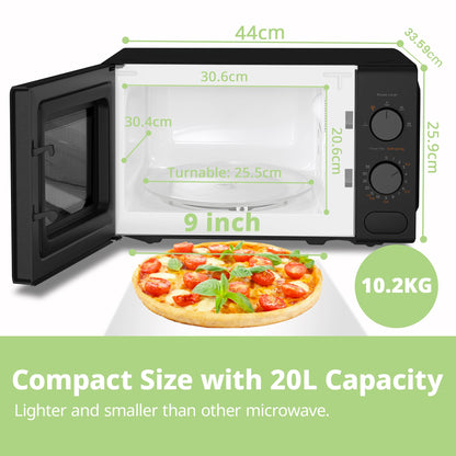 COMFEE' 700W 20L Black Microwave Oven With Compact Design, 5 Cooking Power Levels, Quick Defrost Function, And Kitchen Manual Timer - CM-M202CC(BK)