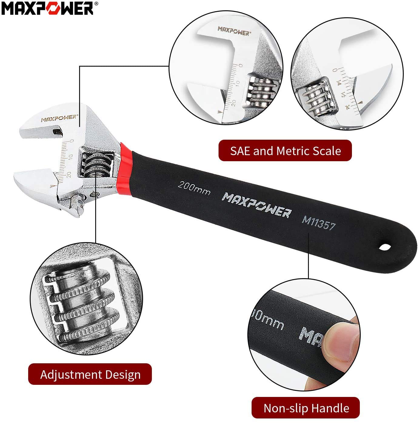 - MAXPOWER Adjustable Spanner Set | 3PCs Adjustable Wrench Set | Shifter Spanners with Soft Grip -