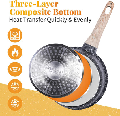 CAROTE Saucepan with Lid 16cm/1.5L, Nonstick Sauce Pot for Induction, Gas and Electric Hobs, Small Cooking Pot with Pour Spout
