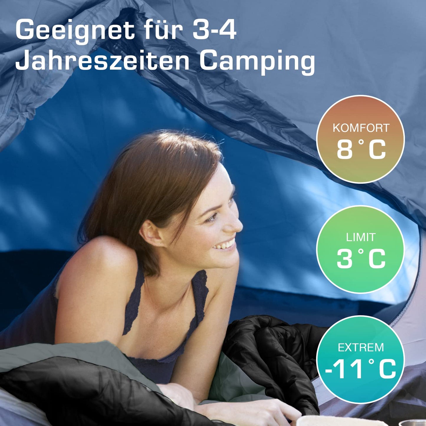 Active Era Premium Mummy Sleeping Bag 250 GSM, Sleeping Bag Winter & Summer, -11°C to 8°C, Indoor and Outdoor Camping, Festivals, Sleeping Bag Water-Repellent, Ultralight Small Pack Size - Black
