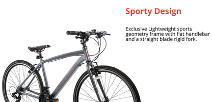 Ammaco Pathway X1 700c Hybrid Trekking Sports Commuter Urban Mens Bike 17" Frame Lightweight Grey 21 Speed