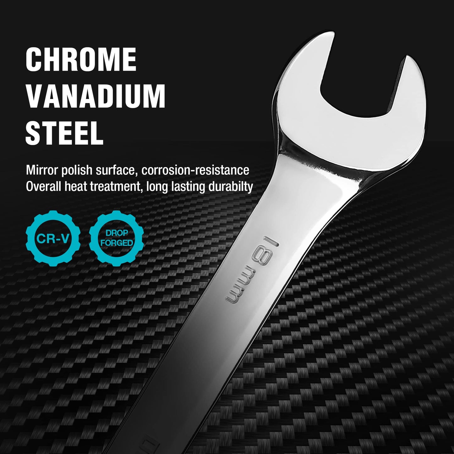 - DURATECH 10-Piece Ratchet Combination Spanner Set | Fixed Head Open End Combination Wrench Set with Roll Pouch | Metric | 6-18mm | 12 Point | CR-V Steel -