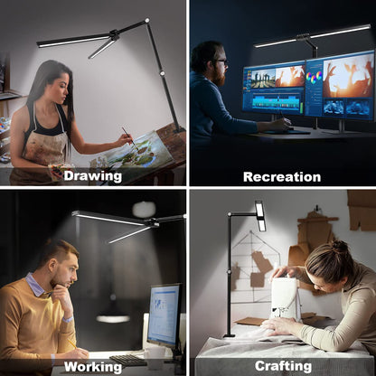 - Hapfish LED Desk Lamp for Office | 24W Double Head Desk Light Bar for Study | Super Wide & Bright | 5 Color Modes and 5 Dimmable -