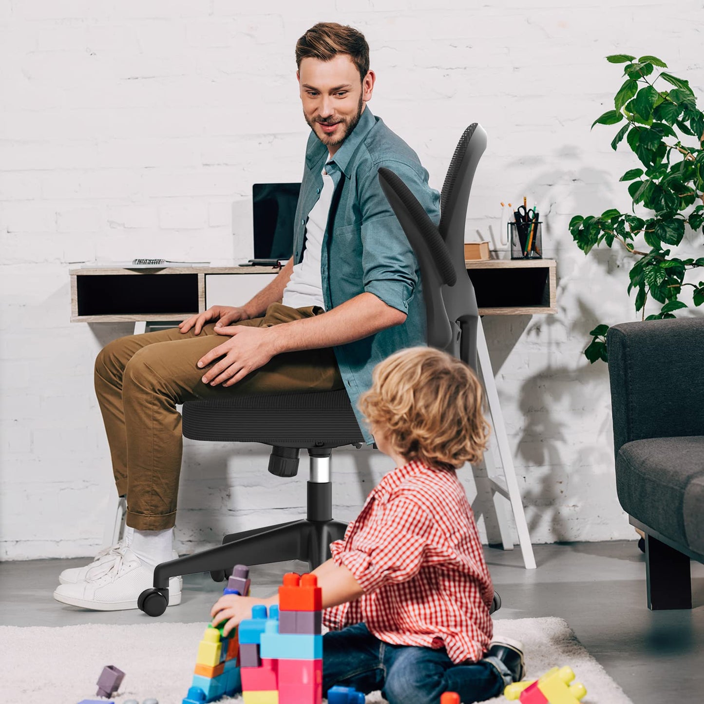 Desk Chair - Ergonomic Office Chair with Adjustable Armrest Lumbar Support, High-density Sponge Cushion, Silent Wheels, Height Tilting Adjustment, YONISEE Swivel Computer Chair Rocking Executive Chair