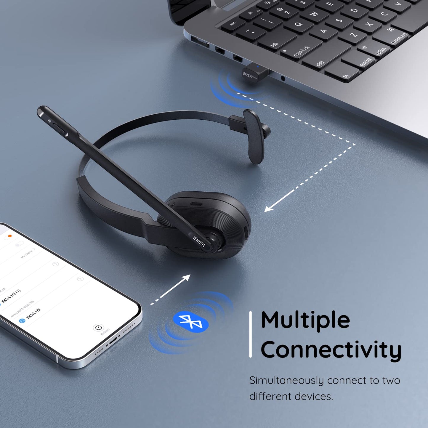 - EKSA H5 Bluetooth Headset | Microphone AI-Powered ENC, Wireless PC Headsets -