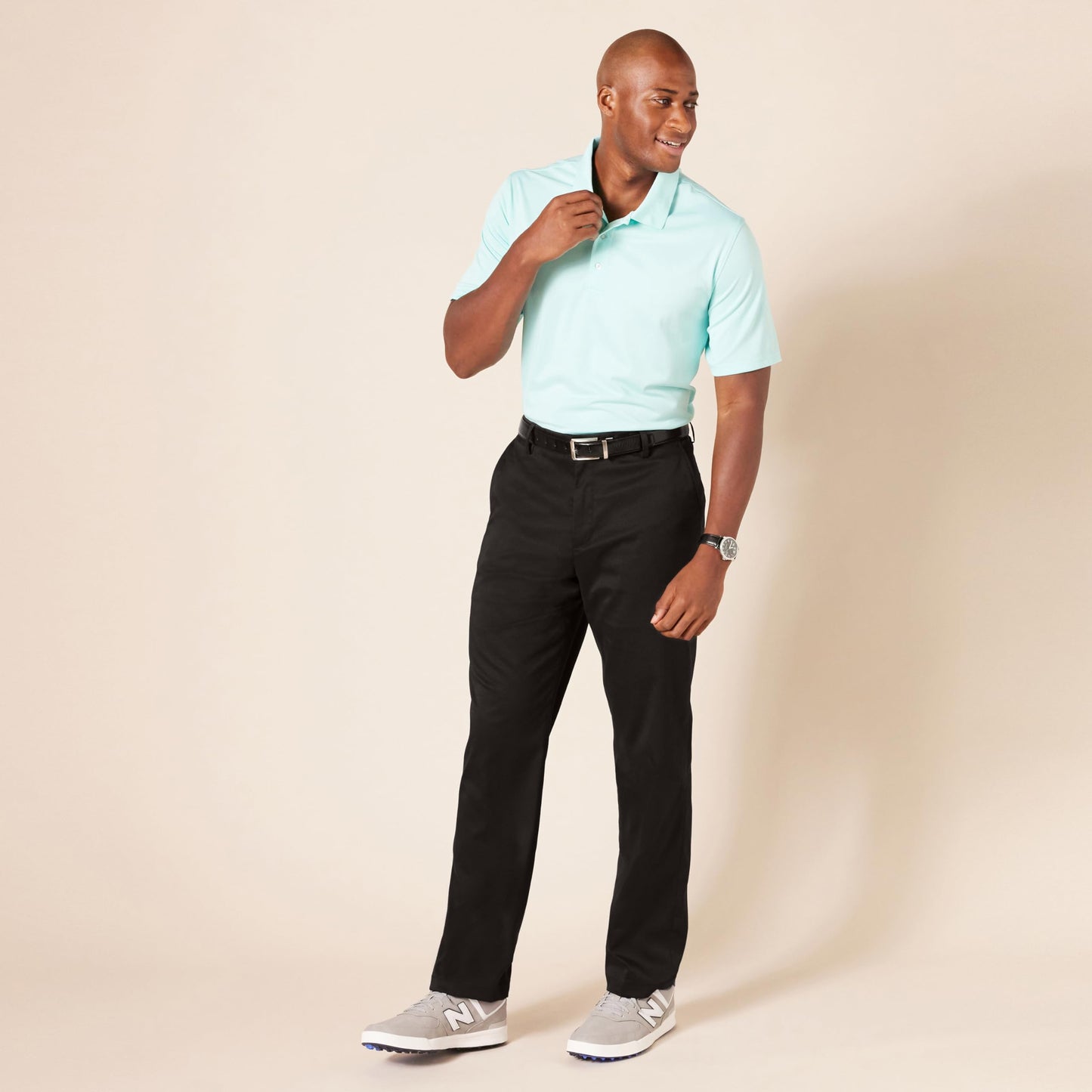 Amazon Essentials Men's Straight-Fit Stretch Golf Trousers, Black, 34W / 32L