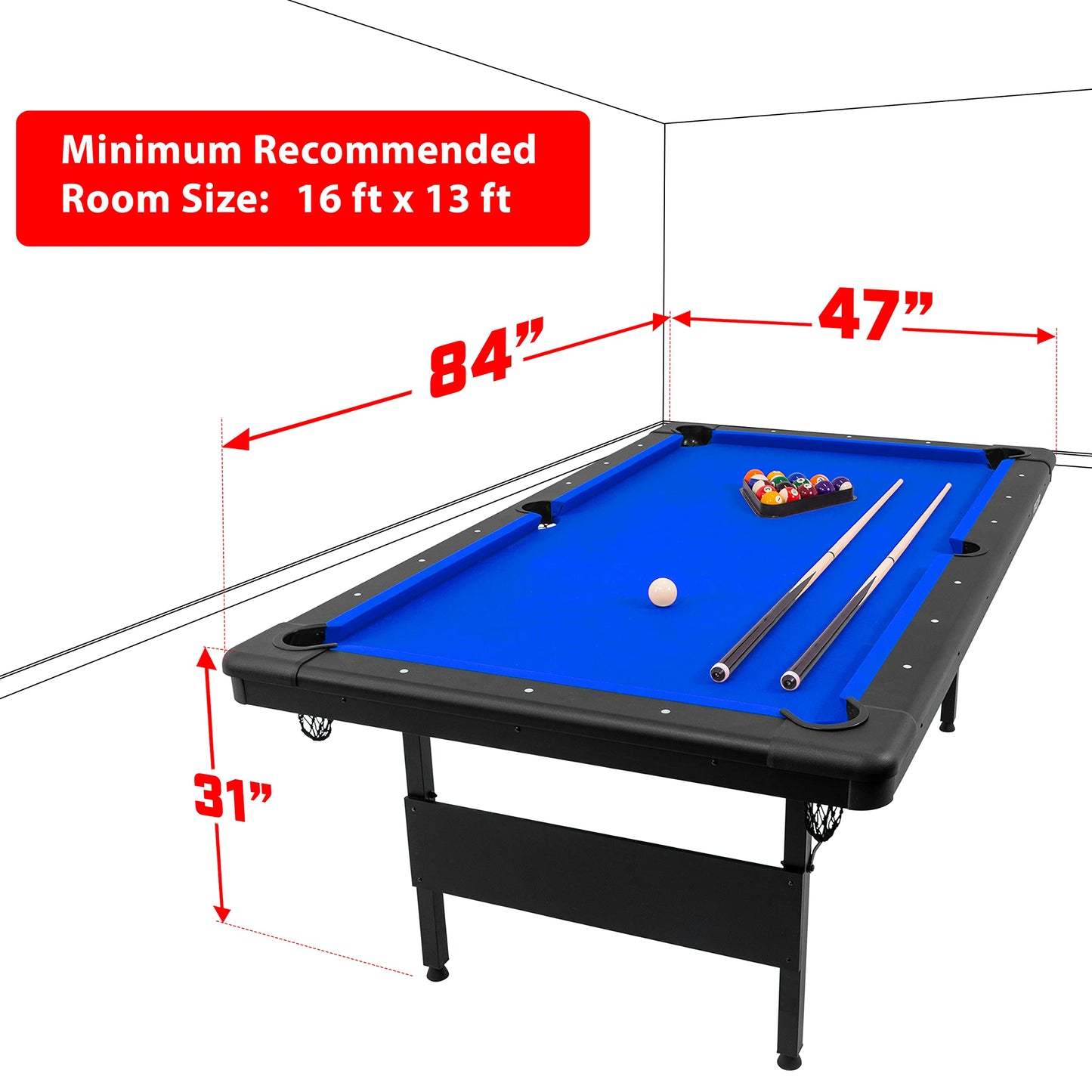- GoSports Mid-Size 7ft x 3.9ft Billiards Game Table  | Foldable Design -