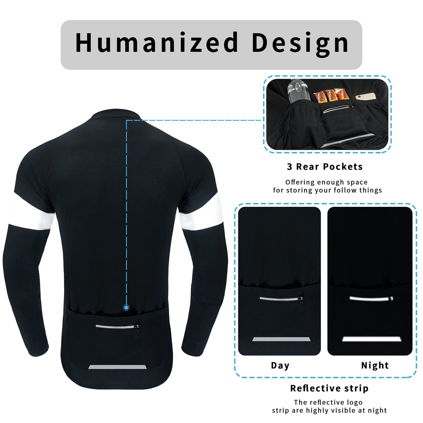 - Dooy Men's Cycling Bike Jersey | Long Sleeves Biking Running Shirts | 3+1 Pockets | Breathable Quick Dry -
