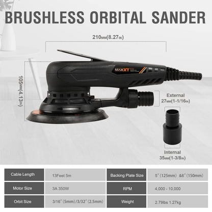 - MAXXT Brushless 5.0mm Random Orbital Sander | 230V Multi-Function | Variable Speed | Electric Orbital Sander -