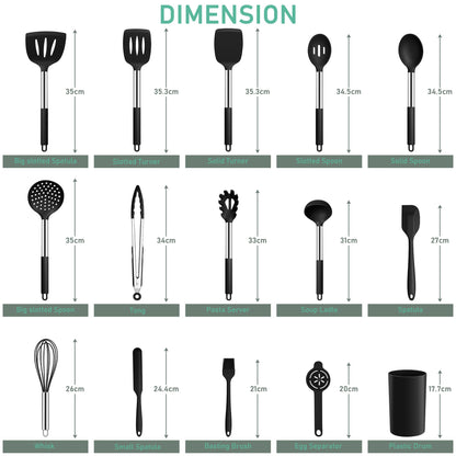 - Joyfair Kitchen Utensils Set | 15 Pcs Silicone Cooking Utensils Set | Non Stick Spatula Turner Spoon Tongs Cookware Set -