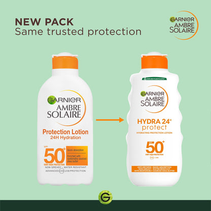 - Garnier Ambre Solaire Hydra 24 Hour Protect Lotion | Water Resistant Sunscreen -