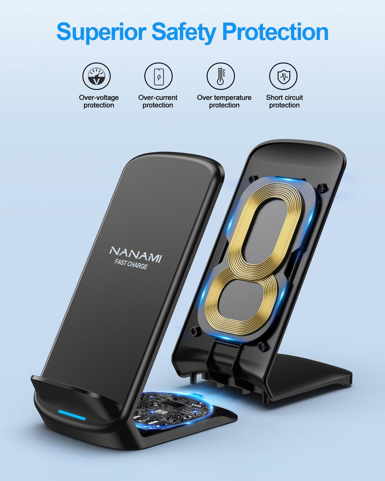 - NANAMI Wireless Charger for Samsung and iPhone | 10W Fast Wireless Charging Stand -