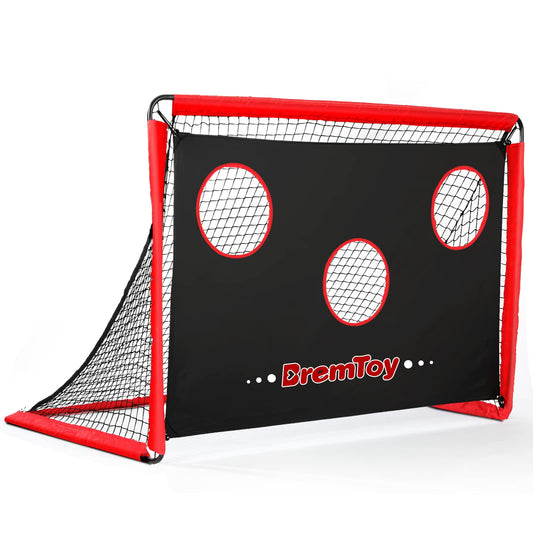 BremToy 2 in 1 Football Goal 6ft x 4ft, Football Goals for the Garden with Target Goal Net, Waterproof Oxford Cloth Football Goal for Kids, 4 U-Shaped Steel Stakes, Portable Bag