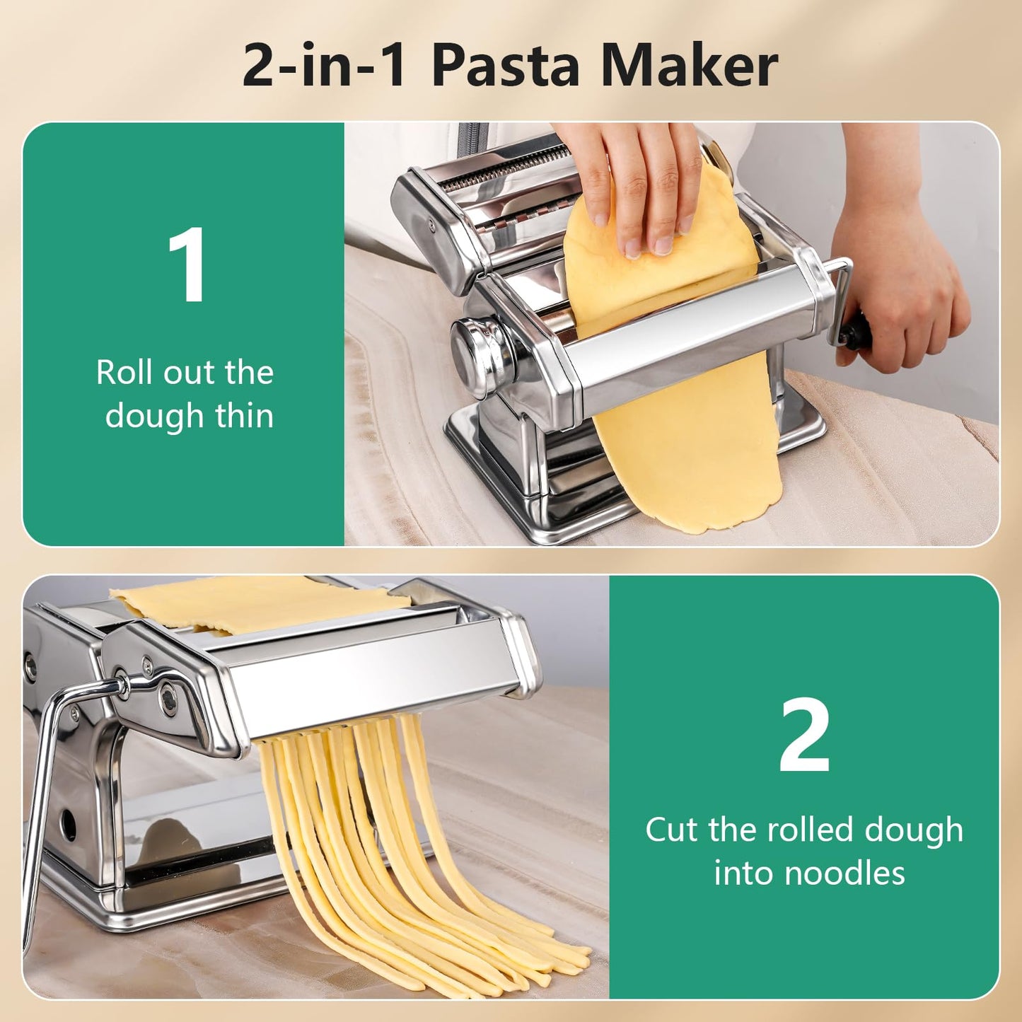 - Manual Pasta Maker Machine | Stainless Steel Pasta Roller and Cutter -